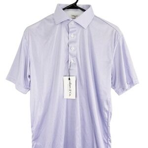 NEW Collars & Co Men's Medium Dress Collar Polo Purple Micro Check Short Sleeve